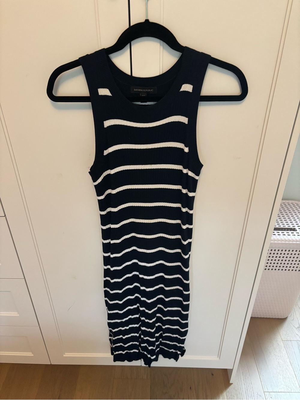 Banana Republic Navy and White Striped Sleeveless Midi Dress